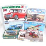 Seven various boxed as issued modern release plastic vehicle kits to include a Tamiya 1/12 scale