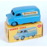 A Dinky Toys No. 481 Bedford Ovaltine delivery van comprising blue body with blue hubs and