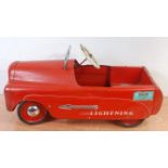 1950s Triang Lightning Pedal Car, finished in red, with white lettering