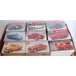 Nine various boxed plastic 1/24 and 1/25 scale American plastic car and van kits to include an AMT