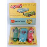 A Corgi Toys gift set No. 5 British Racing Cars comprising of three various carded blister packed