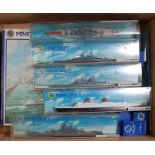 One box containing a quantity of various Triang Minic 1/1200 scale diecast model ships to include