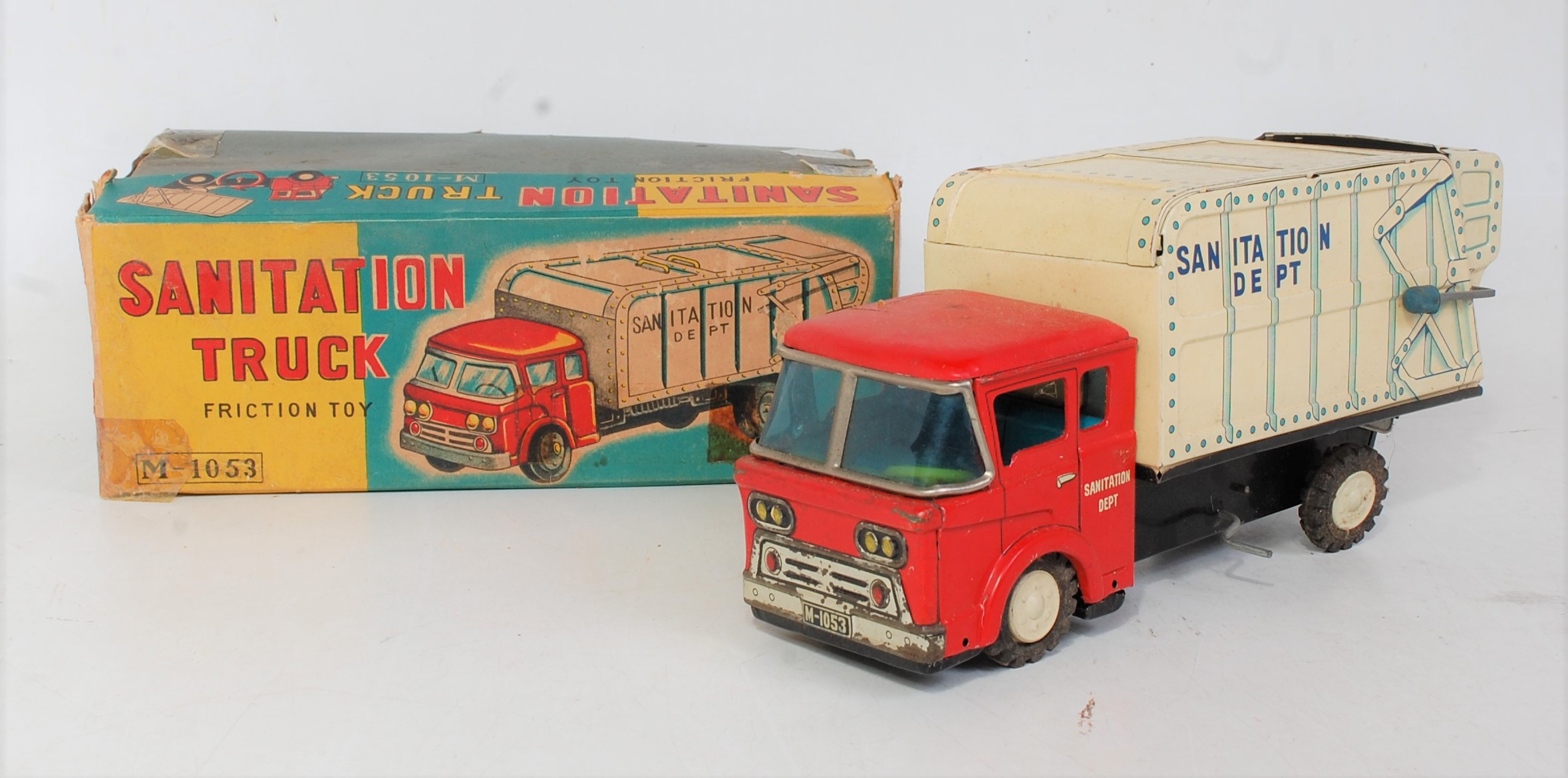 A Mitsuhasi & Co Ltd of Tokyo, Japan, tin plate and friction drive model of a sanitation truck,