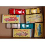 Four various boxed Matchbox 1/75 series saloons, all housed in original all-card boxes, some boxes
