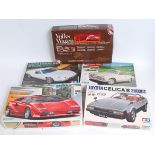 Five various mixed scale plastic and white metal classic car kits all appear as issued, to include a