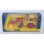 Corgi Toys, 54 Massey Ferguson 50B with shovel, yellow and red body, yellow shovel, in the
