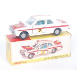A Dinky Toys No. 205 Lotus Cortina Rally car comprising red and white body with light blue