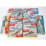 A collection of 12 Eagle Wall plastic military ship kits, all appear as issued in original pictorial