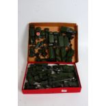 Two trays containing a quantity of various playworn and loose Dinky Toys, Britains and other