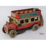 A Gunthermann of Germany 1930s tin plate and clockwork double decker bus, scarce example finished in