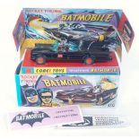 A Corgi Toys No. 267 Batmobile, comprising gloss black body with gold and red Bat logo hubs, with