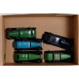 Five various loose Dinky Toy playworn saloons to include a Dinky Toys No. 30C Daimler finished in