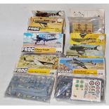 Nine various bagged Frog 1/72 scale plastic aircraft kits, to include De Havilland Vampire Mk5,