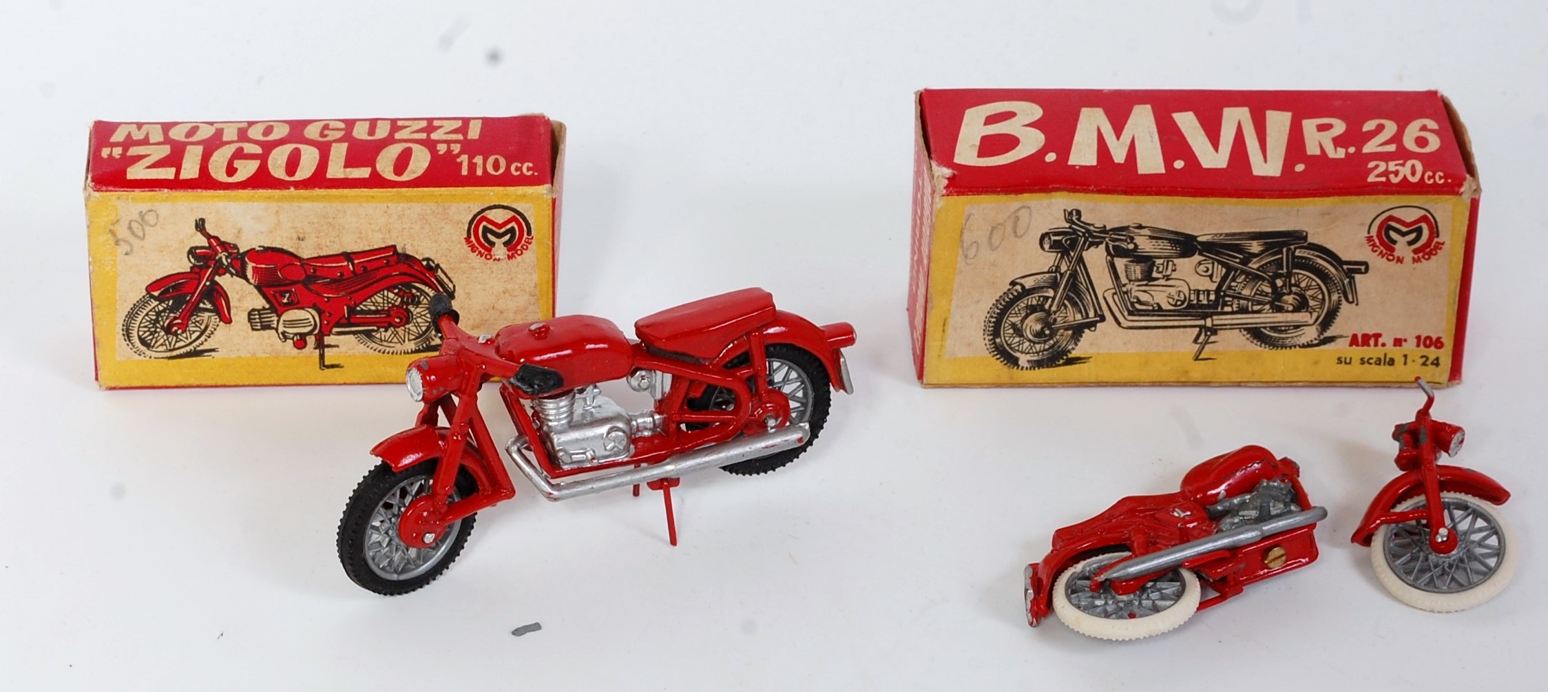 A Mignon 1/24 scale boxed motorcycle group to include No. 106 BMW R26 250cc motorbike, together with