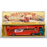 A Matchbox Major pack No. M8 Farnborough Measham car auction collection car transporter,