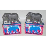 A Britains Zoo Models series plastic African elephant boxed group, two examples, both catalogue