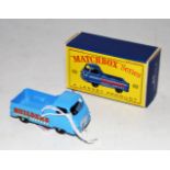 A Matchbox 1/75 series No. 60 Morris J2 pickup comprising of blue body with black plastic wheels and