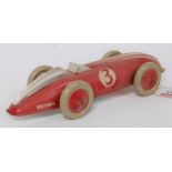 A Chad Valley Harborne tin plate and clockwork racing car comprising of red and silver body with