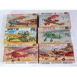 Six various boxed Revell 1/72 scale plastic aircraft kits to include a Fiat CR42, a Boeing Kaydet, a