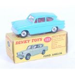 A Dinky Toys No. 155 Ford Anglia comprising turquoise body with red interior, and spun hubs, in