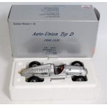 A CMC Exclusive Models No. M-027 1/18 scale of an Auto Union type D 1938-1939 racing car, appears as