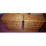 A pair of modern pine round cornered chests of two short over four long drawers, width 83cm