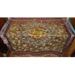 A Continental floral silkwork decorated wall hanging, 100x100cm