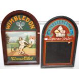 Two modern reproduction wooden pub advertising chalk boards, being 'Excellent Food Supreme Taste'