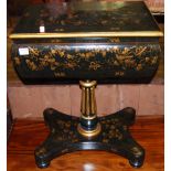 A contemporary black lacquered floral chinoiserie and further parcel gilt decorated pedestal teapoy,