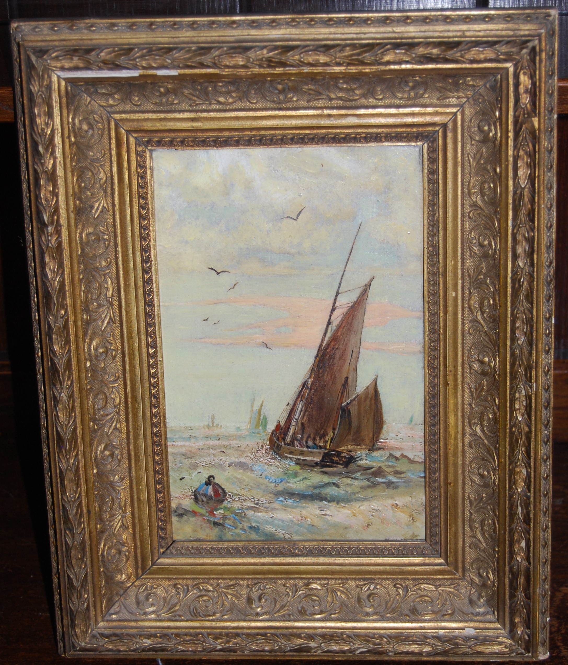 Circa 1900 school - Sailing boat on choppy seas, oil on canvas, 22 x 14cm