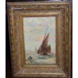 Circa 1900 school - Sailing boat on choppy seas, oil on canvas, 22 x 14cm