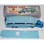 A Dinky Toys No.982 Pullmore car transporter, sold in the original blue and white striped all-card