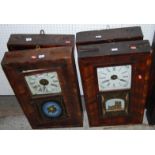 Four various early 20th century American mahogany drop trunk wall clocks