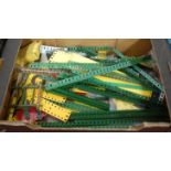 One box containing a quantity of mixed age Meccano spare parts and accessories, to include