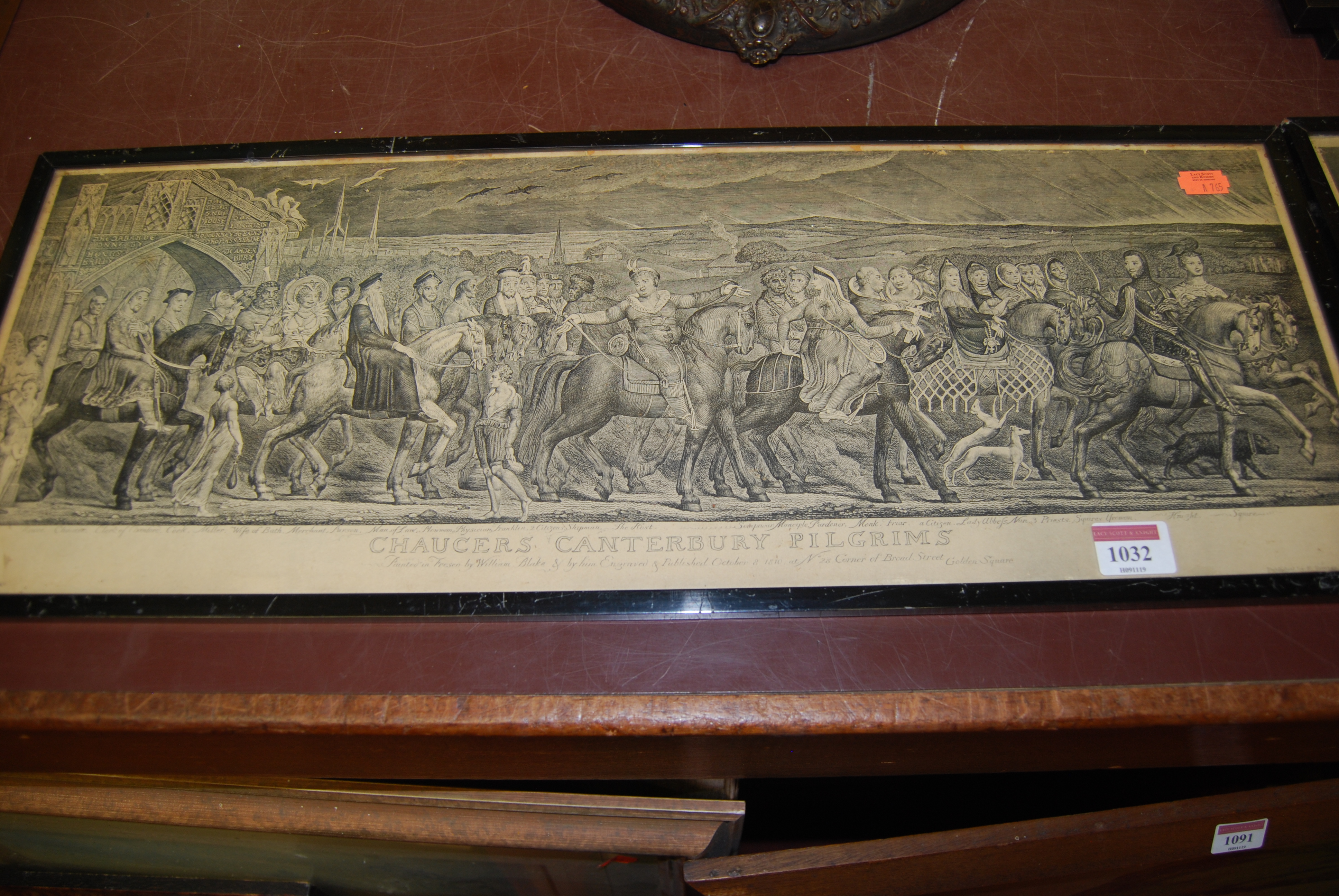 Chaucer's Canterbury Pilgrims monochrome print; one other depicting pilgrimage to - Image 6 of 19