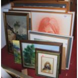 A quantity of pictures and prints, to include portrait studies