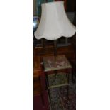 An early 20th century brass and rouge marble inset square two tier standard lamp, width 40cm