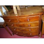 A Victorian mahogany round cornered bowfront chest of two short over three long drawers, width