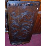 An early 20th century line carved oak monk's bench top only, length 107cm