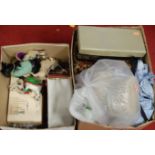 Two boxes containing a quantity of mixed toys and accessories, to include dolls outfits, mixed