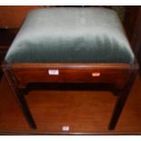 A 19th century mahogany dressing stool having upholstered drop-in pad seat, width 45cm