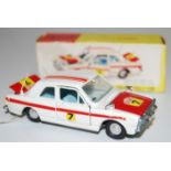 A Dinky Toys No.205 Lotus Portina rally car, finished in white and red with light blue interior,