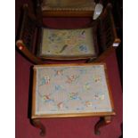 An Edwardian walnut and floral tapestry studded X-frame folding dressing stool, together with a