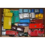 One tray containing a quantity of playworn Matchbox, Corgi and Dinky toy diecasts, to include a