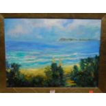 Contemporary school - Coastal scene, oil on canvas, indistinctly signed lower right, 45 x 60cm