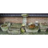 A collection of various reconstituted stone garden effects to include; bird baths, planters, etc