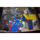 One tray containing a quantity of mixed issue Meccano, some rare examples to include Meccano