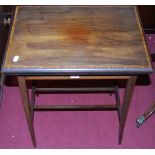 An Edwardian mahogany and satinwood crossbanded fold-over games table, width 51cm