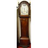 A late 18th century mahogany long case clock having a painted arch dial, signed Henry Gain, Luton,