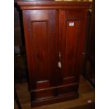 An Edwardian walnut double door table top cupboard, having single long lower drawer, width 47cm